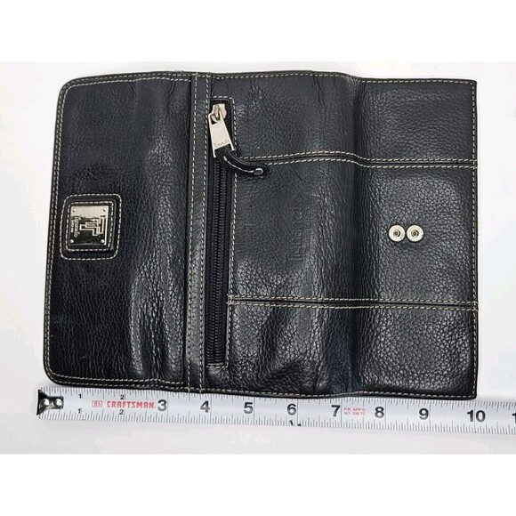 Tignanello Black Wallet Large Pebbled Leather Paisley Lined - Picture 8 of 8